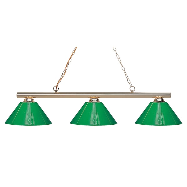 Z-Lite Sharp Shooter 3 Light Billiard Light, Polished Brass & Green 155-3PB-PGR - main